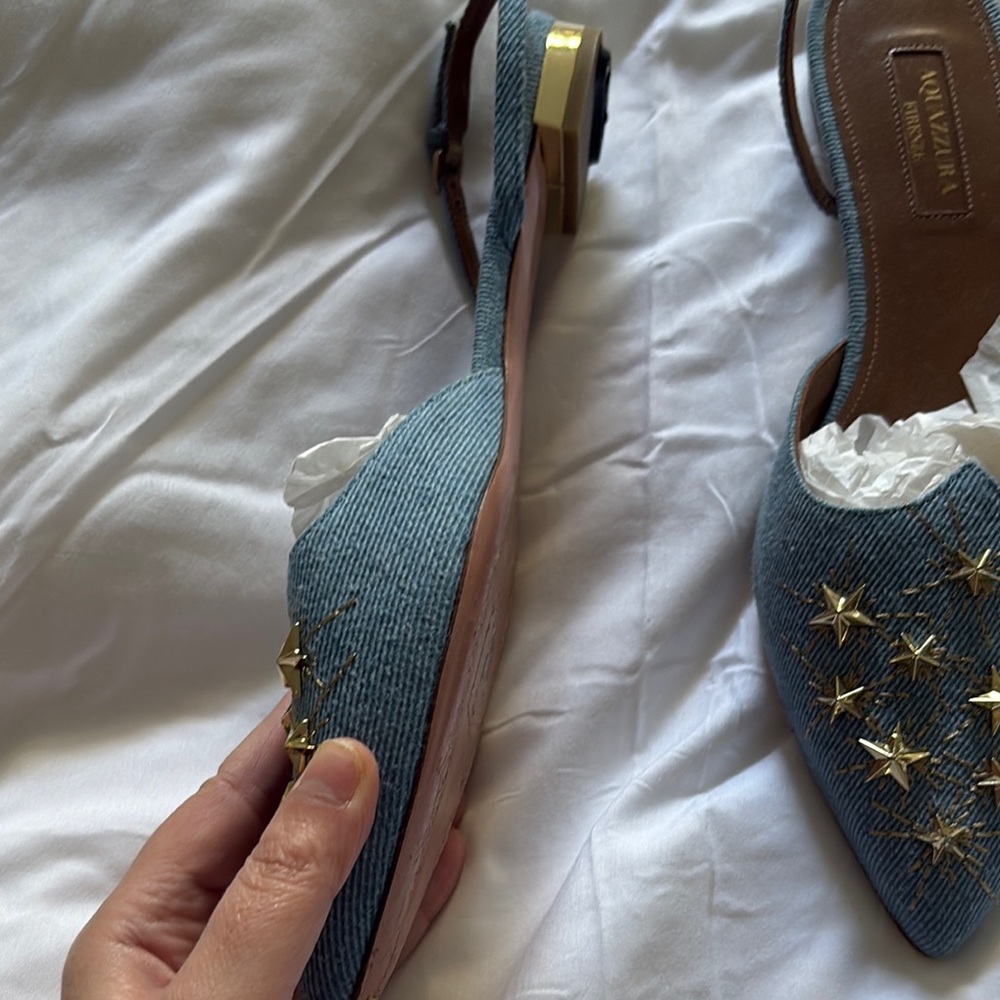 Aquazzura Denim Blue Star Embellished Flats size 7 - Picture 7 of 8